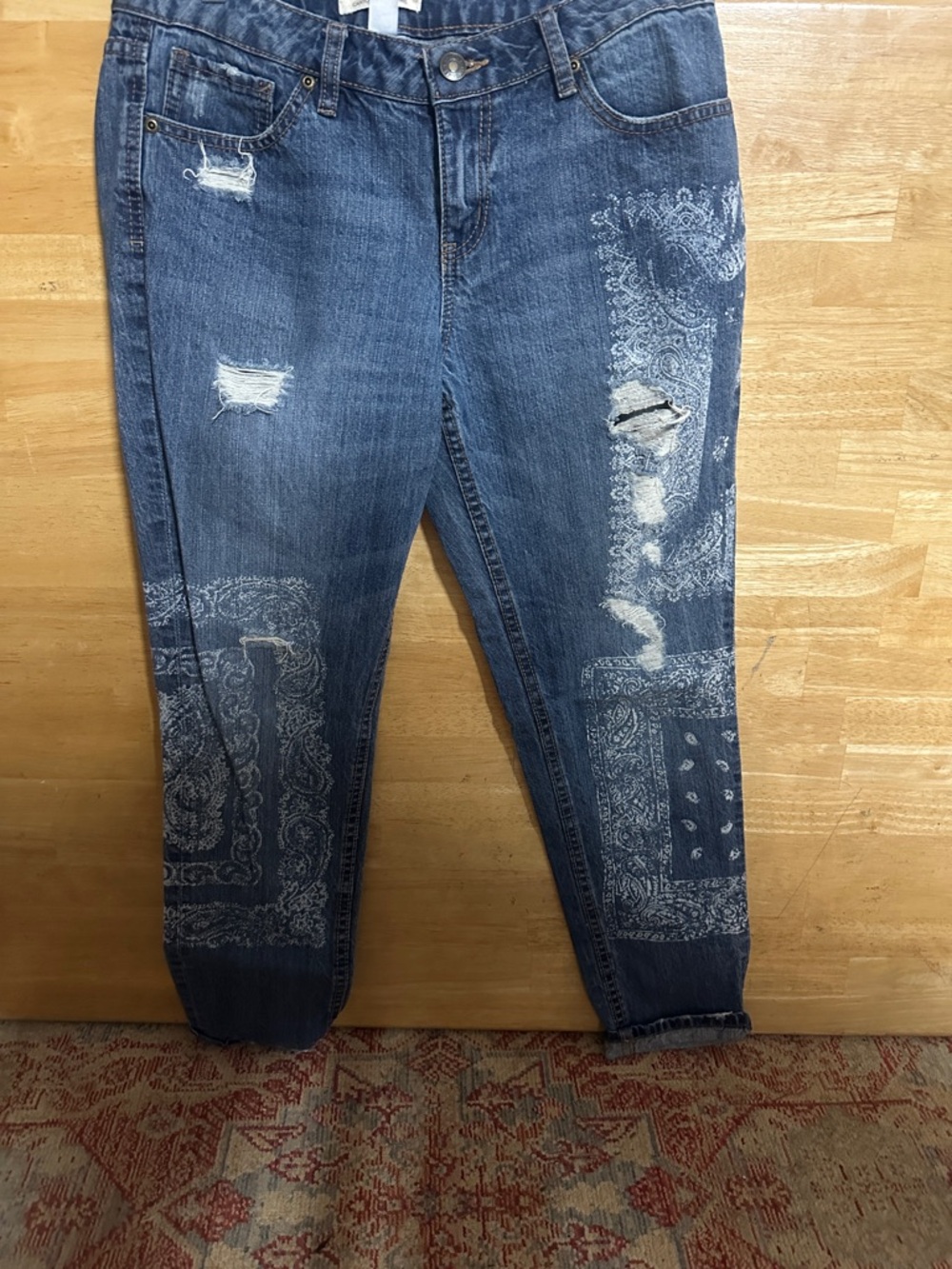 Canyon River Blues Distressed Paisley-Print bandana Boyfriend Jeans